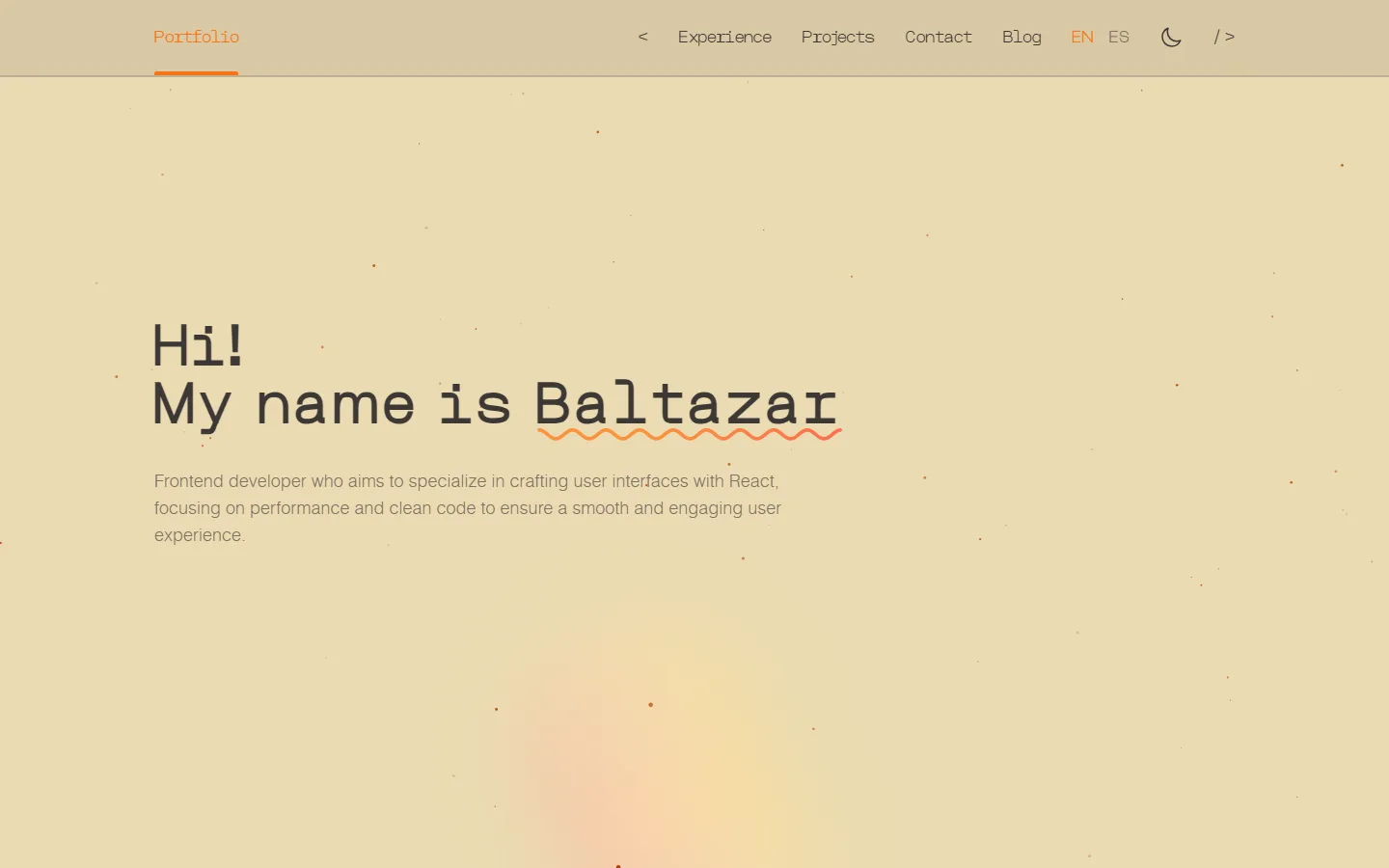 Home in light mode with the warm sunset palette: sand backgrounds, brown text, and orange accents.